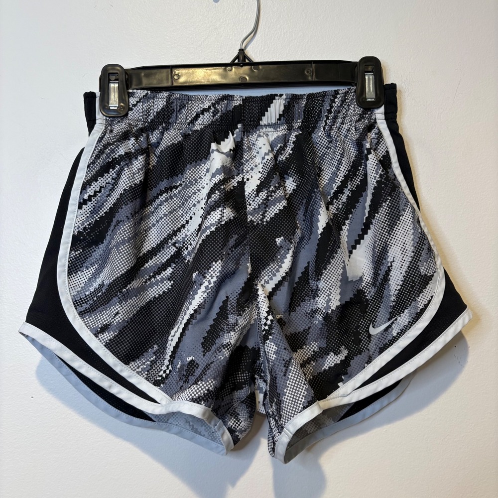 Nike Dri-Fit Womens Running Shorts Small Black White Geometric Lined EUC